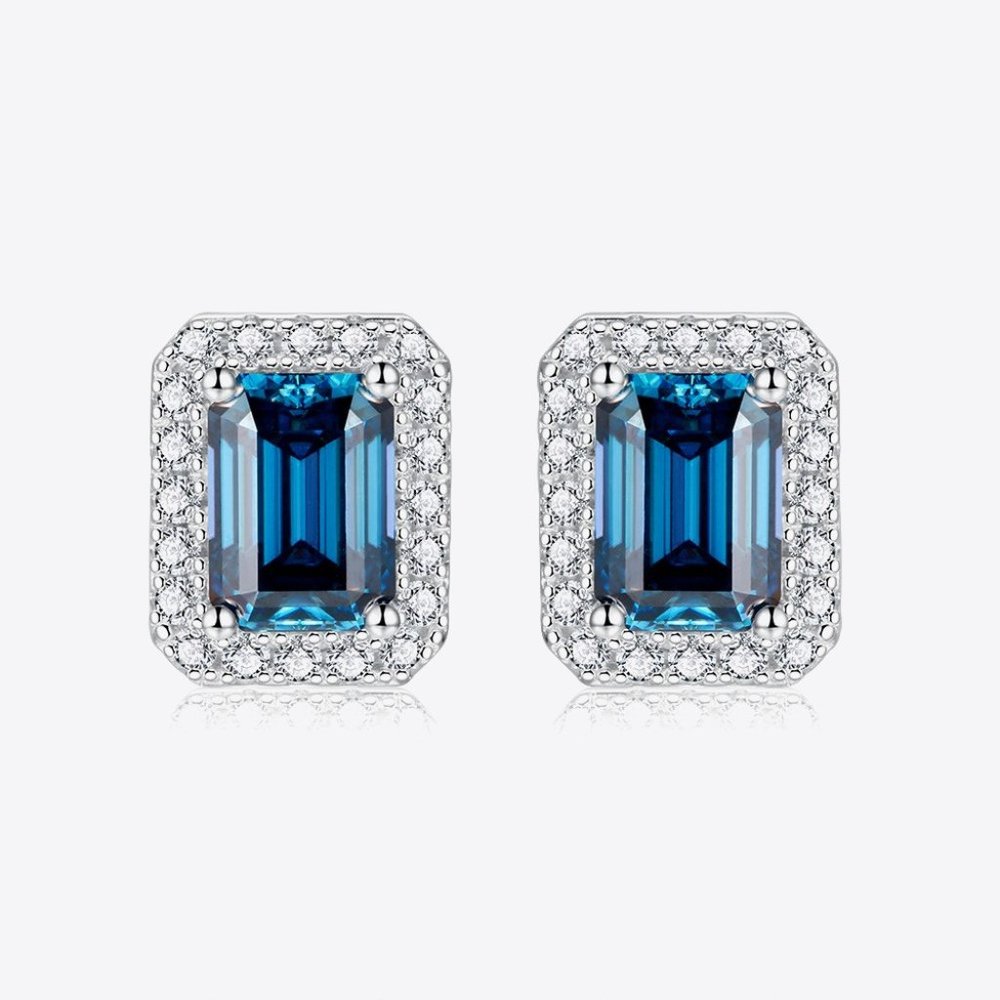 2 Carat Moissanite Stud Earrings in Indigo For Women